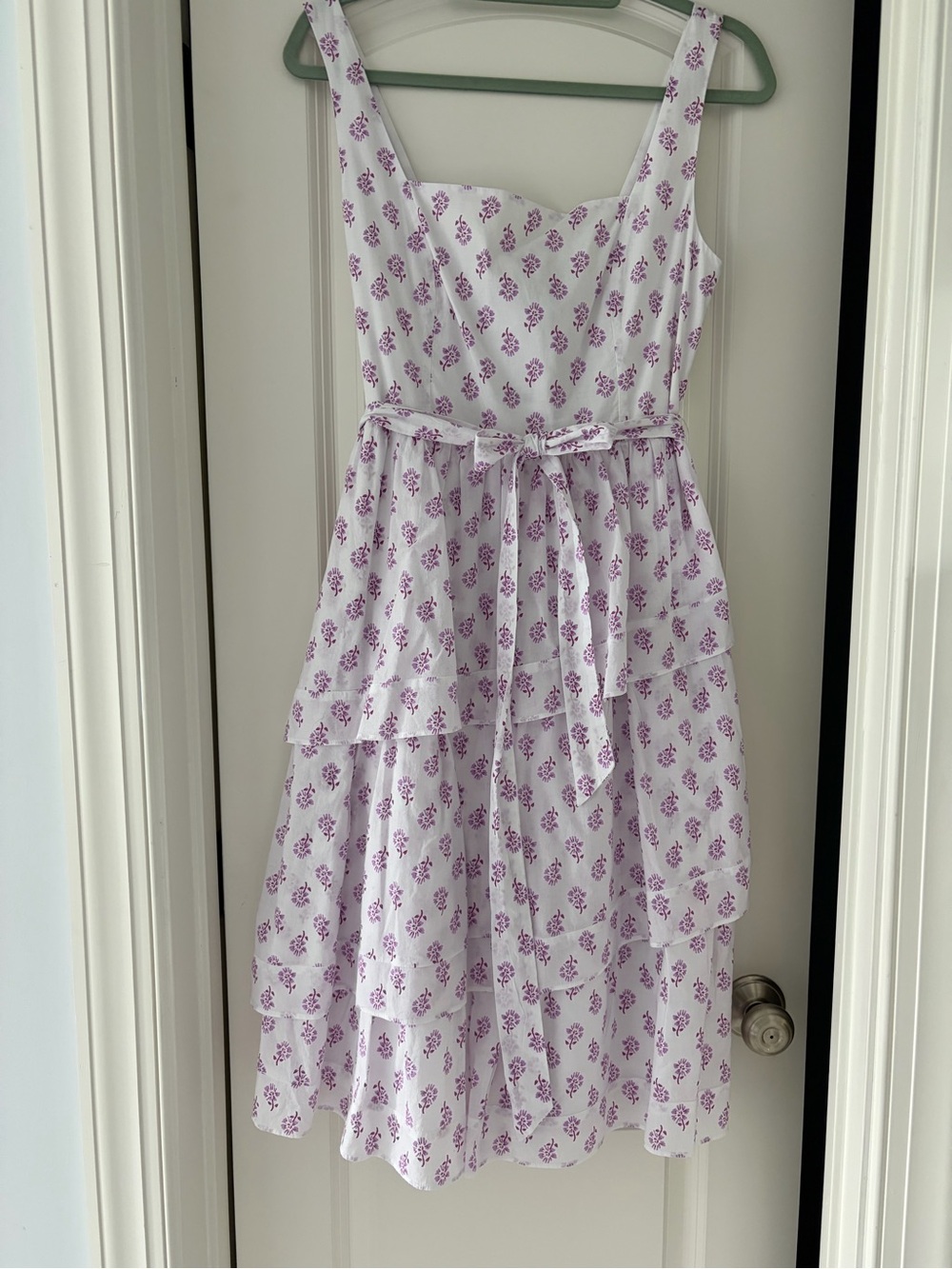 J. Crew Factory Midi White Dress with Purple Floral Print 8 NWOT